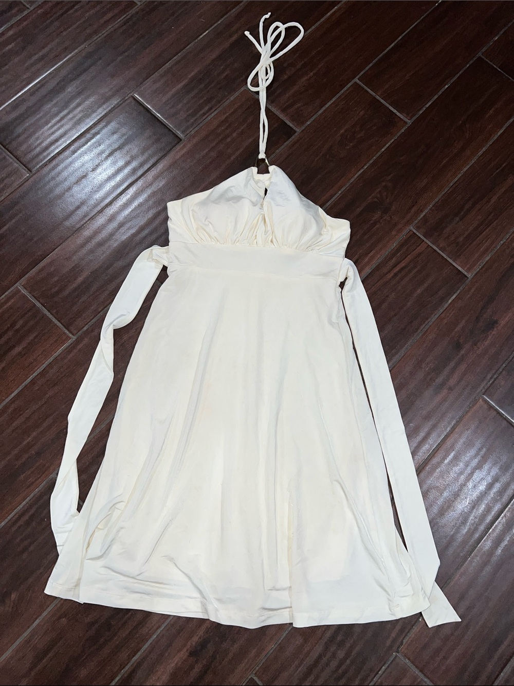 Strapless Cream Halter Dress with Tie Detail